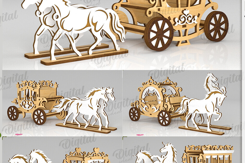 Intra απο ξύλο plywood 3mm-4mm πάχος Τρισδιάστατες άμαξες αλόγων κοπής με λέιζερ Δίασταση 30x20 cm INTRAFABR-119545649