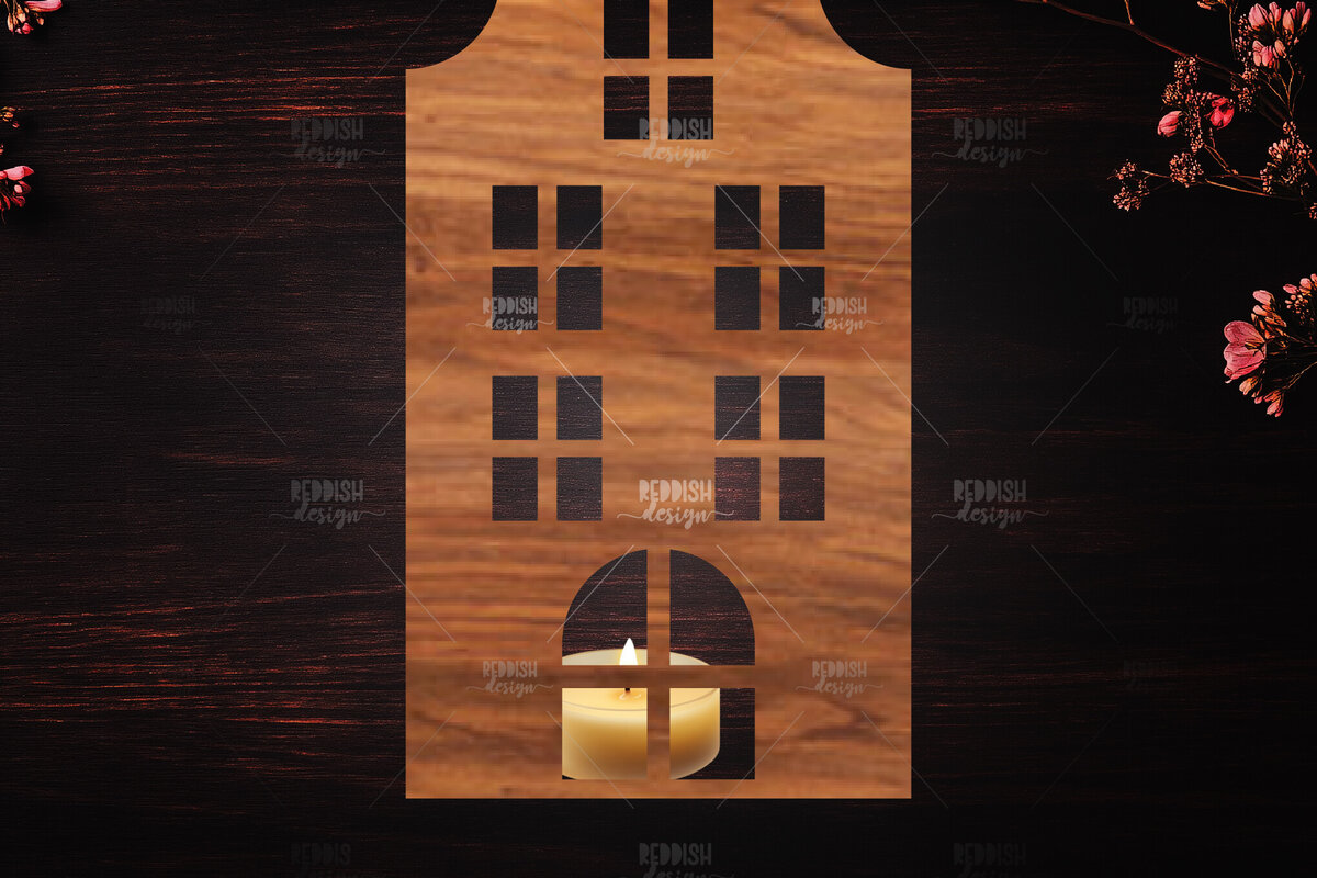 Σετ των 2 Intra απο ξύλο plywood 3mm-4mm πάχος Χριστουγεννιάτικη λαμπάδα τρισδιάστατου σπιτιού Δίασταση 15x15 cm INTRAFABR-122665737