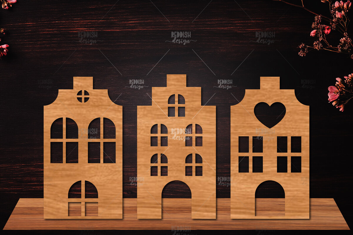 Σετ των 3 Intra απο ξύλο plywood 3mm-4mm πάχος Τρισδιάστατη βάση κοπής με λέιζερ σπιτιού Διακόσμηση σπιτιού Δίασταση 15x15 cm INTRAFABR-122870335