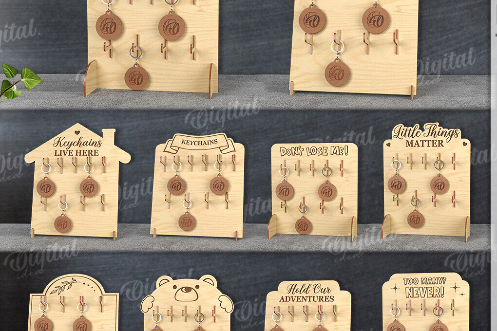 Σετ των 3 Intra απο ξύλο plywood 3mm-4mm πάχος Δέσμη κοπής με λέιζερ με 3D Keychain Displays Δίασταση 6x6 cm INTRAFABR-120971238