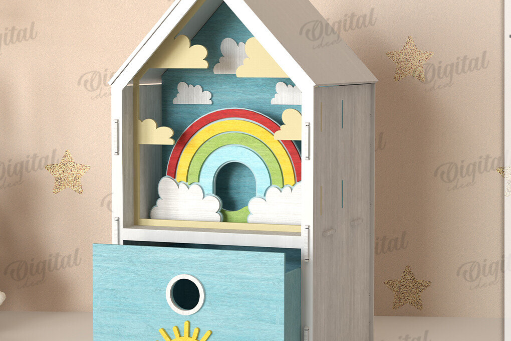 Intra απο ξύλο plywood 3mm-4mm πάχος 3D Kids House Box Δίασταση 30x20 cm INTRAFABR-123360125