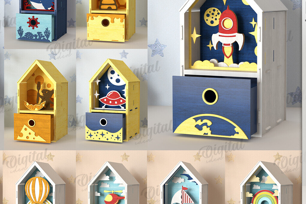 Intra απο ξύλο plywood 3mm-4mm πάχος 3D Kids House Boxes  Δίασταση 30x20 cm INTRAFABR-123564471