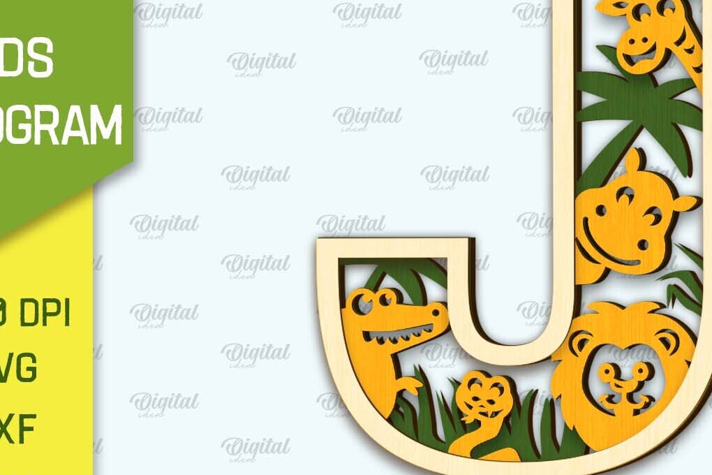 Intra απο ξύλο plywood 3mm-4mm πάχος Τρισδιάστατο μονόγραμμα με λέιζερ για παιδιά Letter J Δίασταση 30x20 cm INTRAFABR-106192744