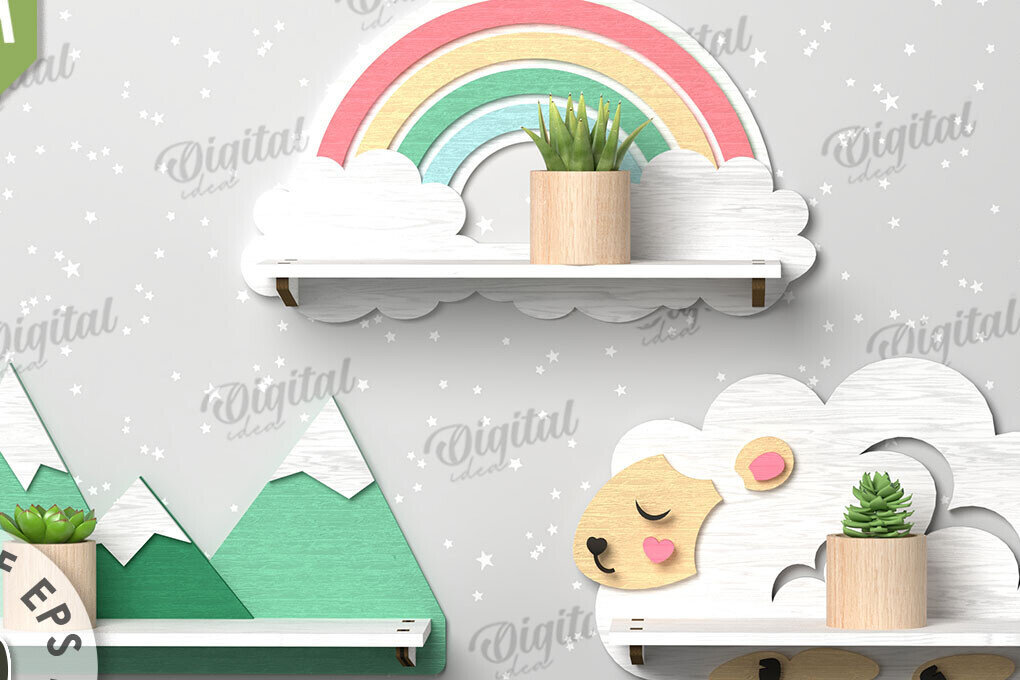 Σετ των 3 Intra απο ξύλο plywood 3mm-4mm πάχος 3D παιδικών ραφιών τοίχου Δίασταση 6x6 cm INTRAFABR-109868615