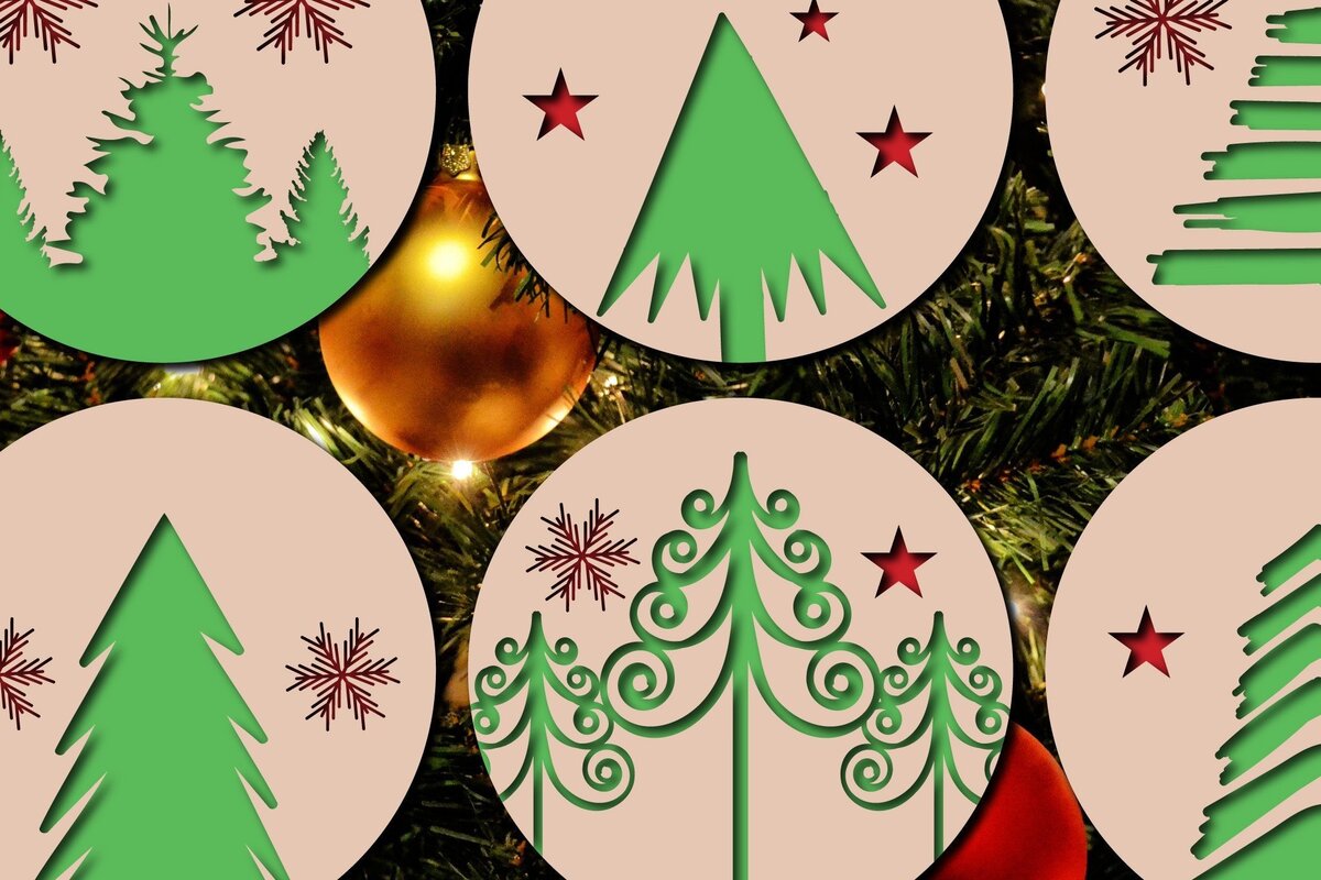 Σετ των 2 Intra απο ξύλο plywood 3mm-4mm πάχος Τρισδιάστατη δέσμη διακόσμησης χριστουγεννιάτικου δέντρου με Δίασταση 15x15 cm INTRAFABR-32361649