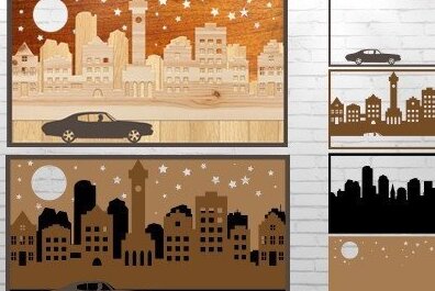 Intra απο ξύλο plywood 3mm-4mm πάχος 3D Cut Cityscape με λέιζερ Δίασταση 20x30 cm INTRAFABR-32688679