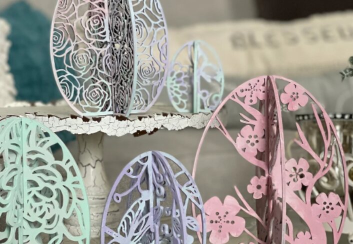 Σετ των 2 Intra απο ξύλο plywood 3mm-4mm πάχος 3D Floral αυγά κομμένα με λέιζερ Δίασταση 15x15 cm INTRAFABR-29582103