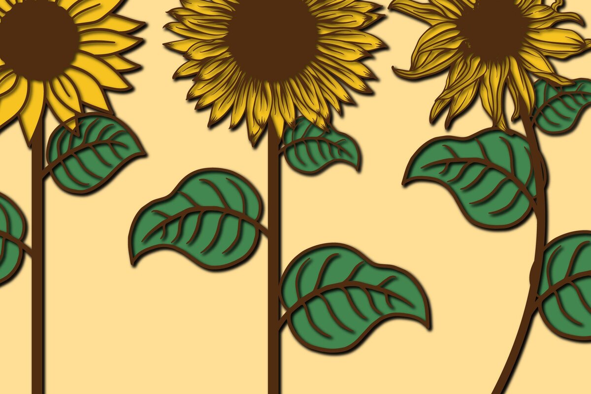 Σετ των 2 Intra απο ξύλο plywood 3mm-4mm πάχος 3D Layer Sunflowers Δίασταση 25x25 cm INTRAFABR-41457068