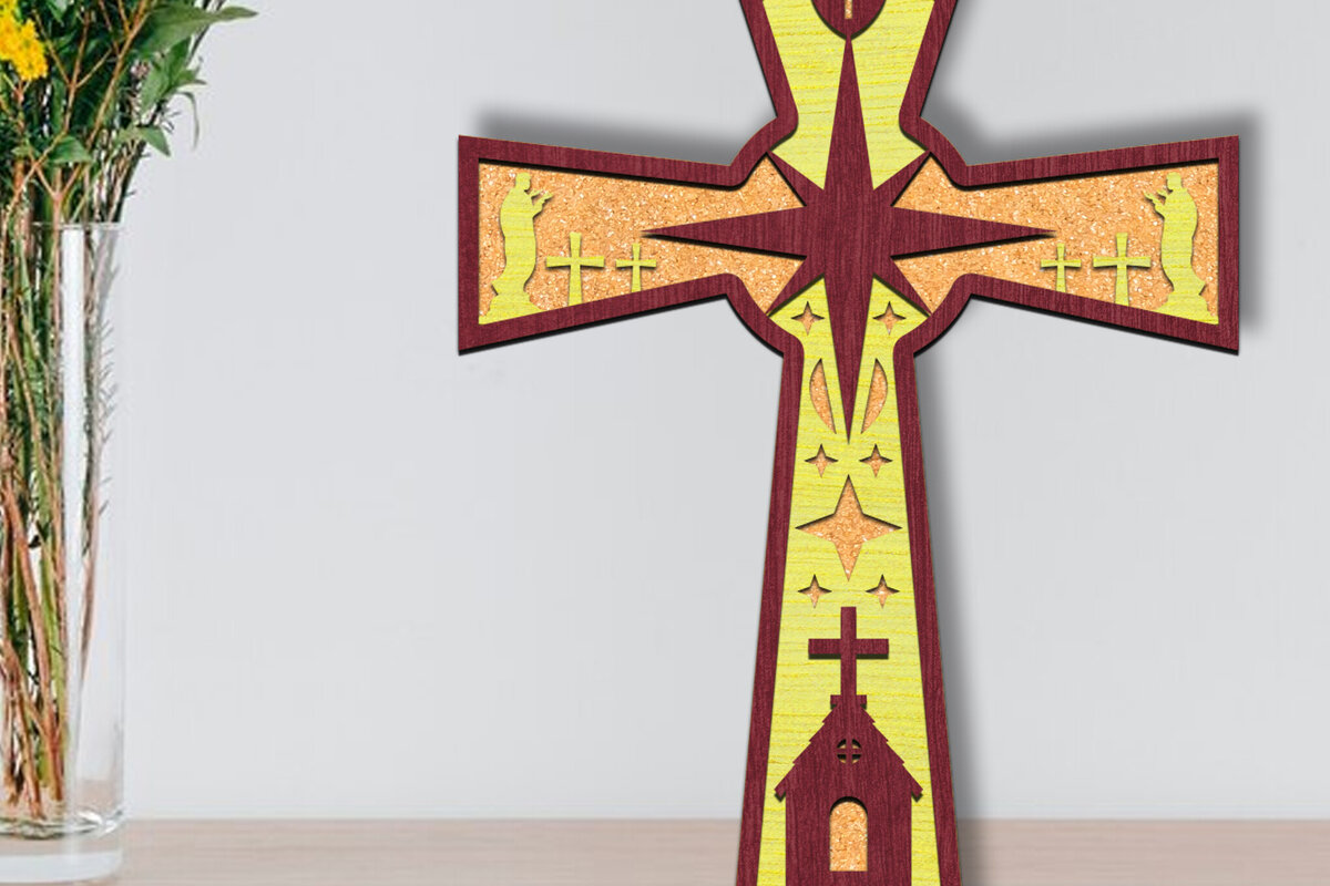 Intra απο ξύλο plywood 3mm-4mm πάχος Τρισδιάστατη πινακίδα σταυρού γέννησης με λέιζερ Δίασταση 30x20 cm INTRAFABR-111976099