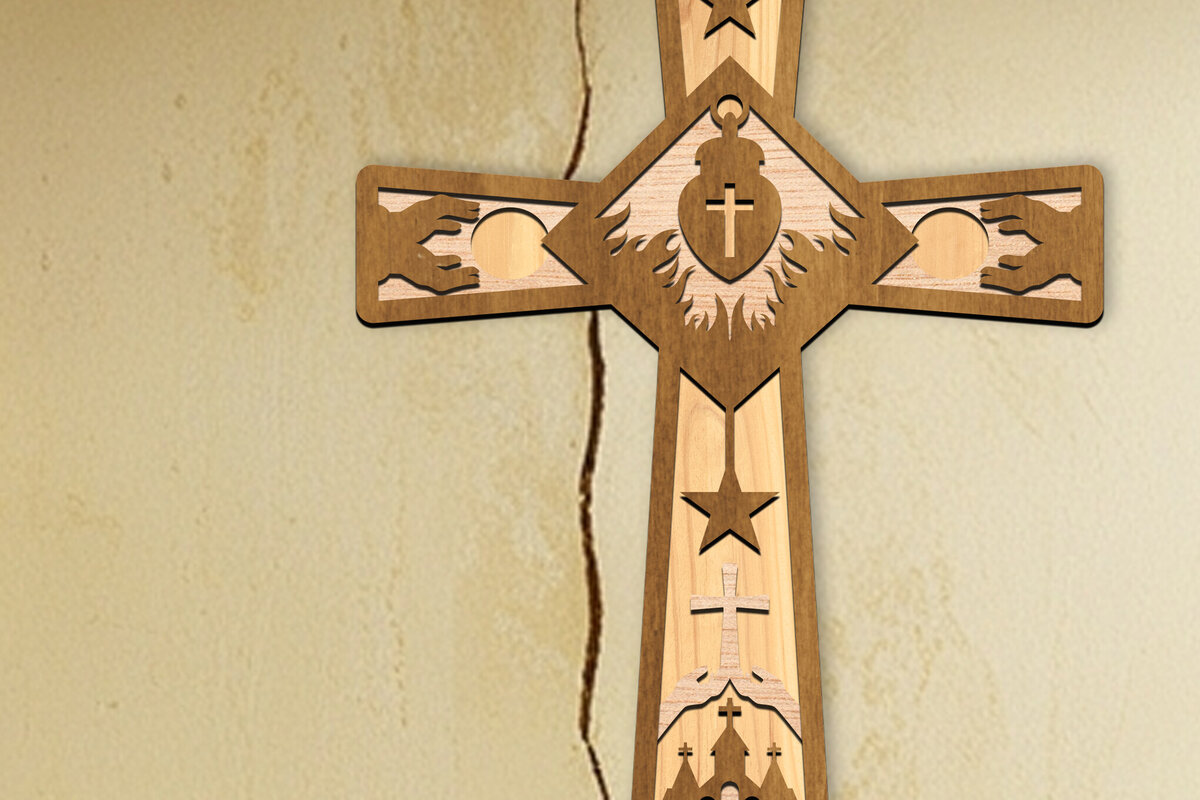 Intra απο ξύλο plywood 3mm-4mm πάχος Τρισδιάστατη πινακίδα σταυρού γέννησης με λέιζερ Δίασταση 30x20 cm INTRAFABR-112031522