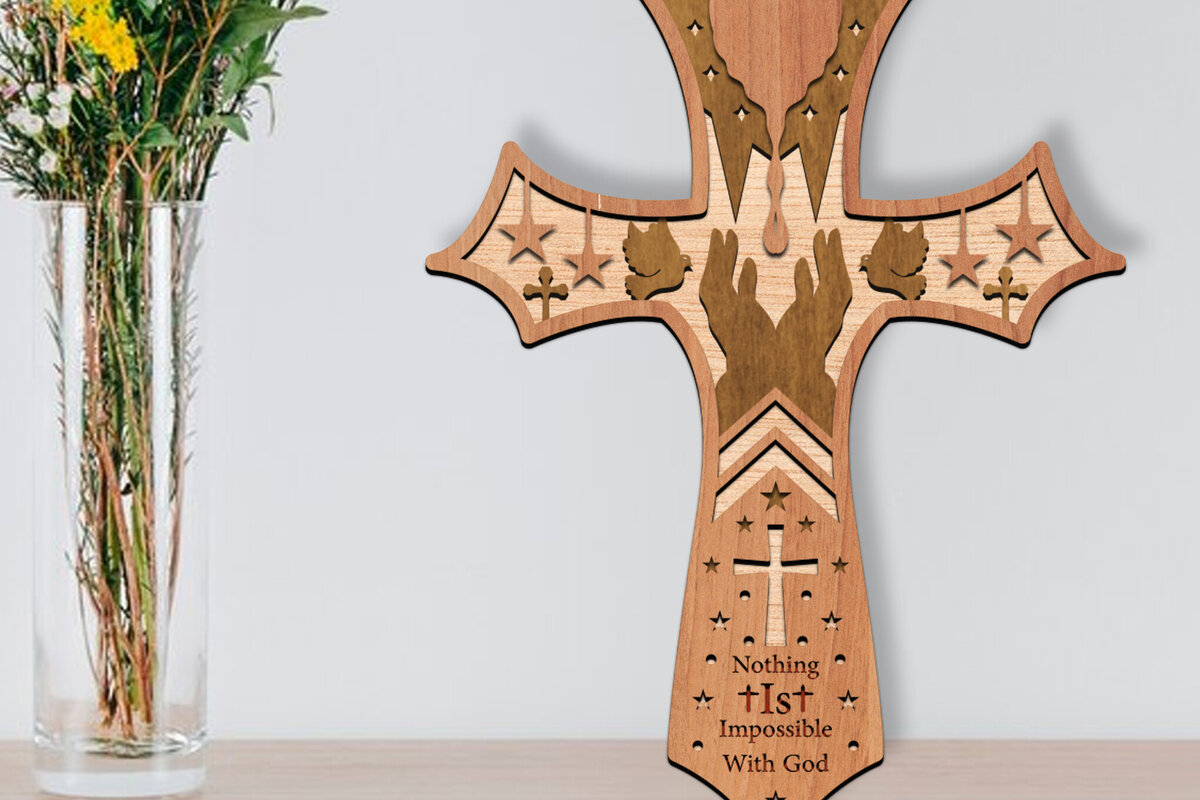 Intra απο ξύλο plywood 3mm-4mm πάχος Τρισδιάστατη πινακίδα σταυρού γέννησης με λέιζερ Δίασταση 30x20 cm INTRAFABR-111976081