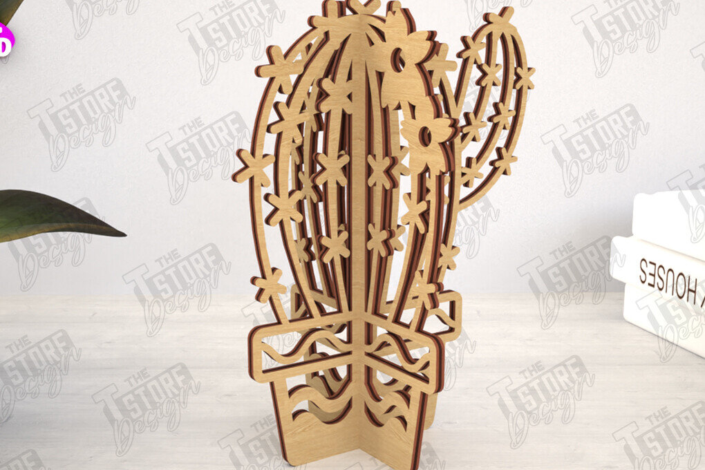 Intra απο ξύλο plywood 3mm-4mm πάχος 3D  Decor | Σχήμα Κάκτου|Διακόσμηση σπιτιού Δίασταση 30x20 cm INTRAFABR-113991999