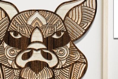 Intra απο ξύλο plywood 3mm-4mm πάχος Τρισδιάστατη προσώπου ζώων Δίασταση 30x20 cm INTRAFABR-35466546