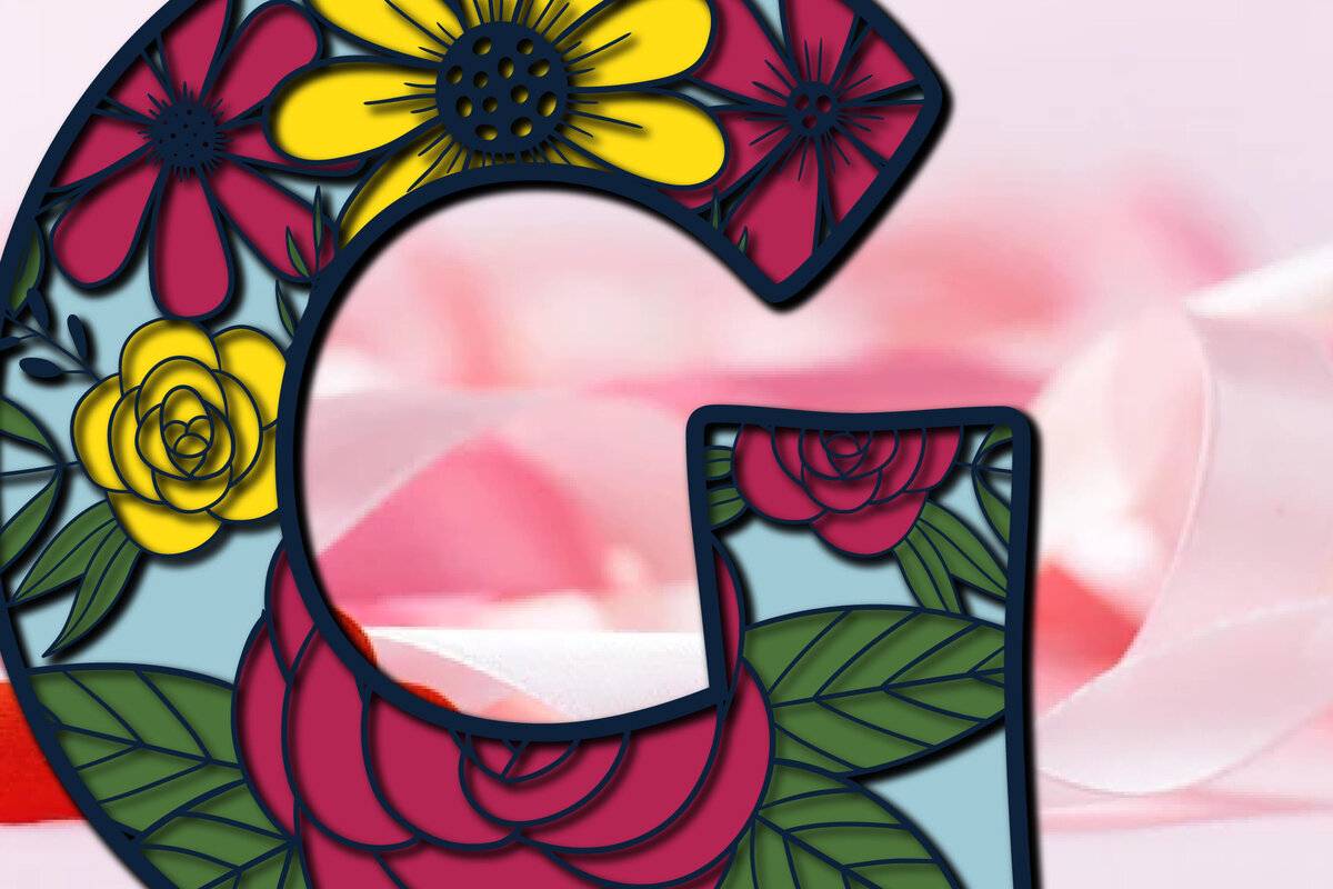 Σετ των 2 Intra απο ξύλο plywood 3mm-4mm πάχος 3d Layer Floral Alphabet G Cut  Δίασταση 15x15 cm INTRAFABR-28849782