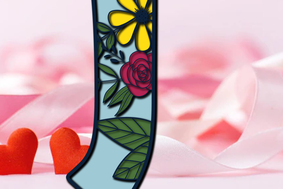 Σετ των 2 Intra απο ξύλο plywood 3mm-4mm πάχος 3d Layer Floral Alphabet J Δίασταση 15x15 cm INTRAFABR-28850726