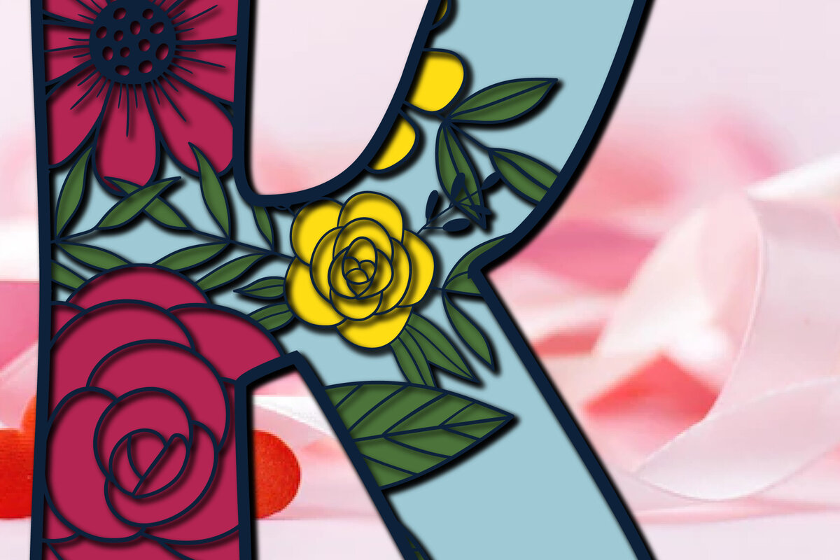 Σετ των 2 Intra απο ξύλο plywood 3mm-4mm πάχος 3d Layer Floral Alphabet K Δίασταση 15x15 cm INTRAFABR-28850922