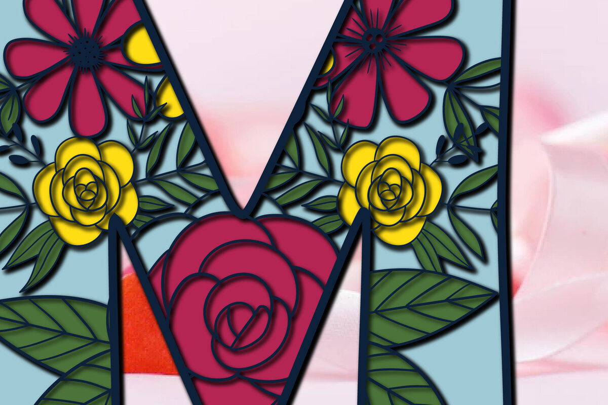 Intra απο ξύλο plywood 3mm-4mm πάχος 3d Layer Floral Alphabet M Δίασταση 15x15 cm INTRAFABR-28851763