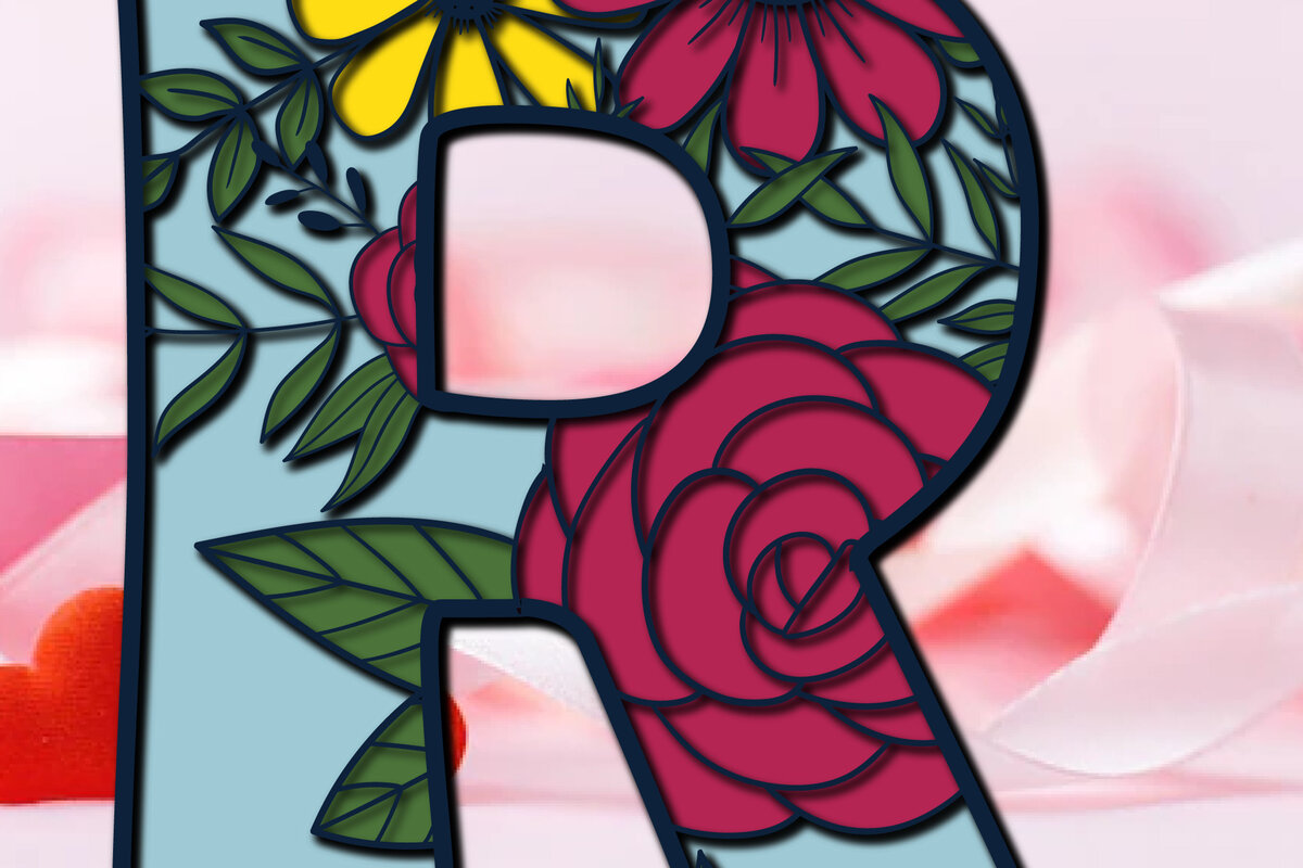 Σετ των 2 Intra απο ξύλο plywood 3mm-4mm πάχος 3d Layer Floral Alphabet R Δίασταση 15x15 cm INTRAFABR-28877810