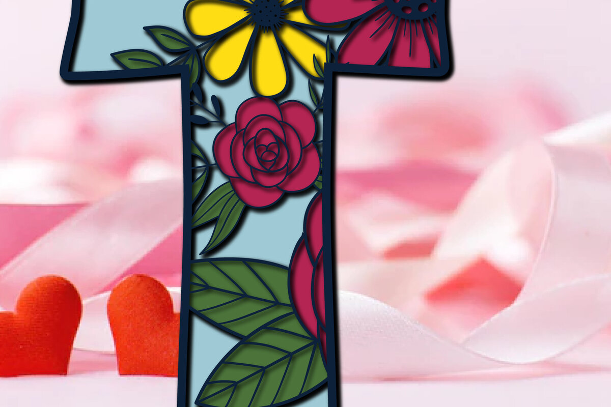 Σετ των 3 Intra απο ξύλο plywood 3mm-4mm πάχος 3d Layer Floral Alphabet T Δίασταση 15x15 cm INTRAFABR-28878435