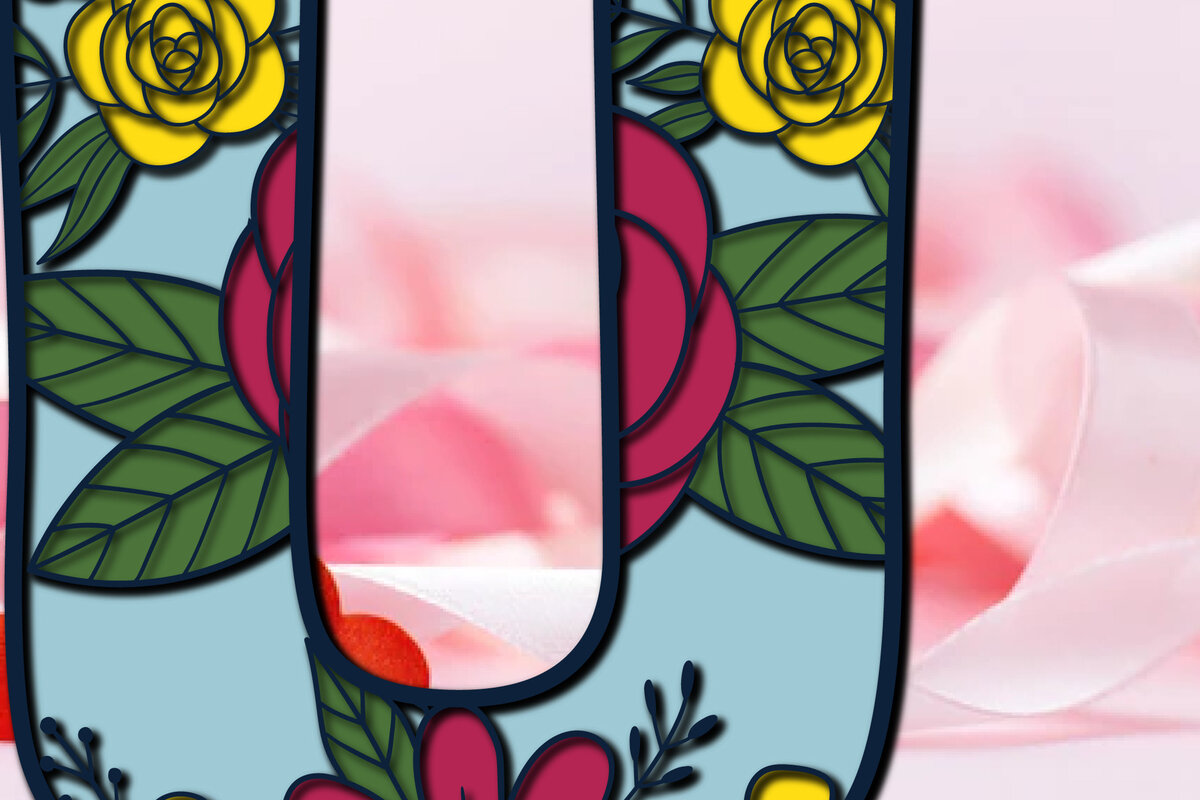 Σετ των 2 Intra απο ξύλο plywood 3mm-4mm πάχος 3d Layer Floral Alphabet U Δίασταση 15x15 cm INTRAFABR-28878722