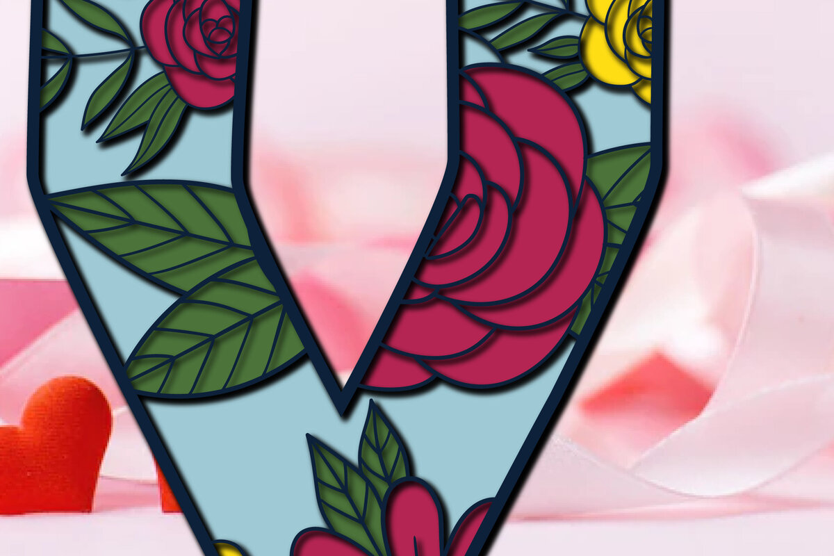 Intra απο ξύλο plywood 3mm-4mm πάχος 3d Layer Floral Alphabet V Cut  Δίασταση 15x15 cm INTRAFABR-28879013