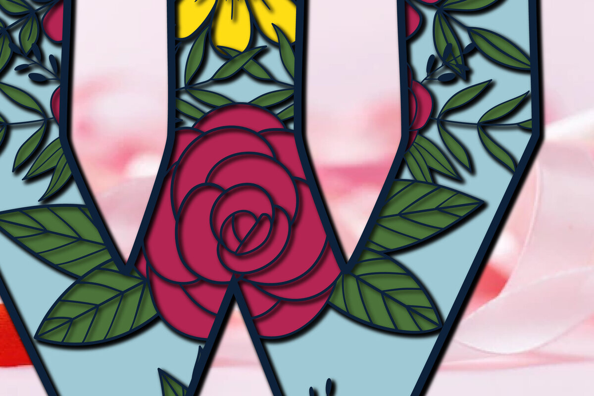 Σετ των 2 Intra απο ξύλο plywood 3mm-4mm πάχος 3d Layer Floral Alphabet W Δίασταση 15x15 cm INTRAFABR-28879682