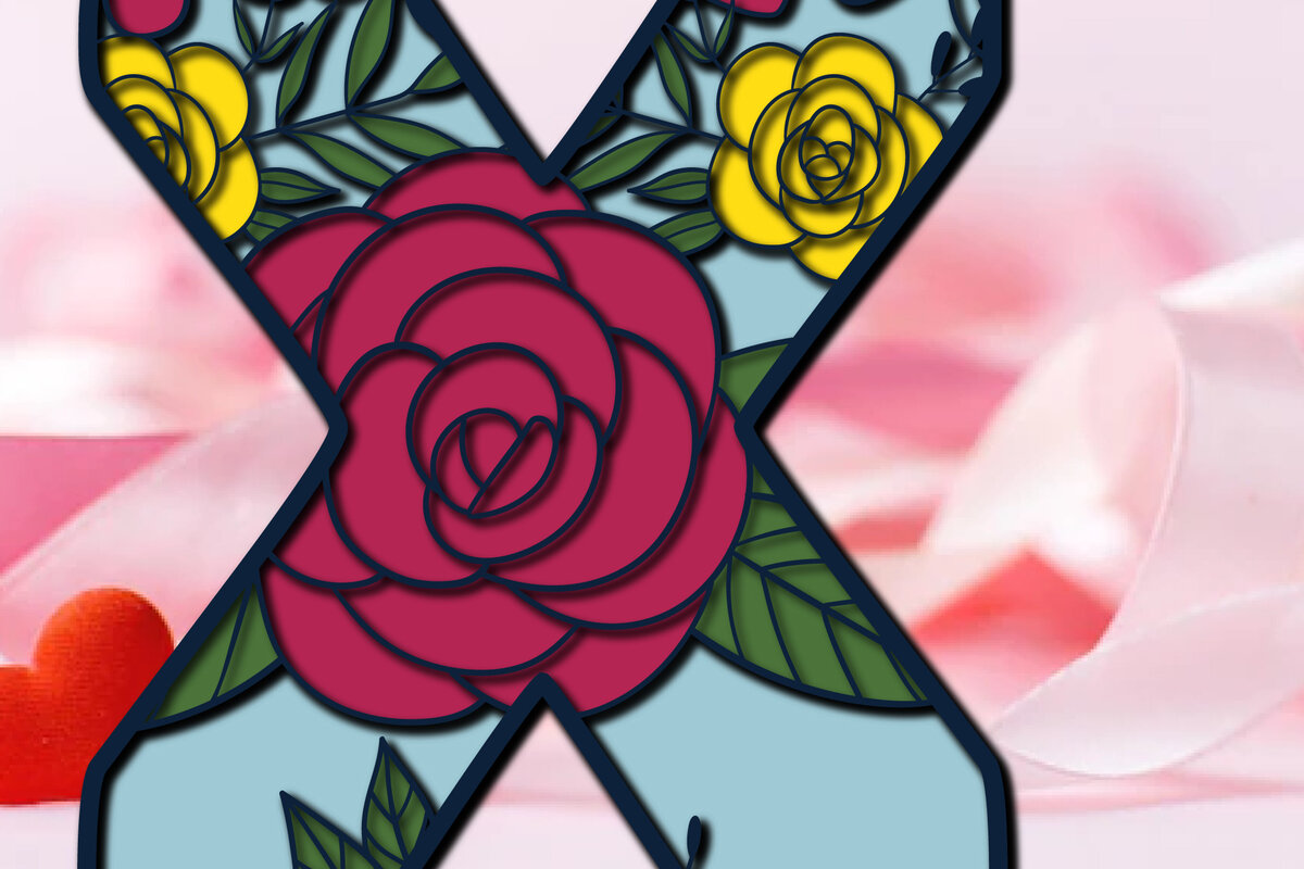 Σετ των 2 Intra απο ξύλο plywood 3mm-4mm πάχος 3d Layer Floral Alphabet X Δίασταση 15x15 cm INTRAFABR-28880102