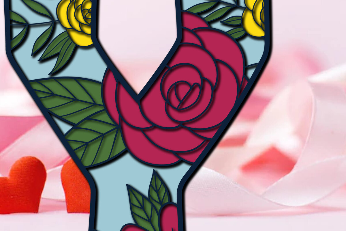 Σετ των 3 Intra απο ξύλο plywood 3mm-4mm πάχος 3d Layer Floral Alphabet Y Δίασταση 15x15 cm INTRAFABR-28880534