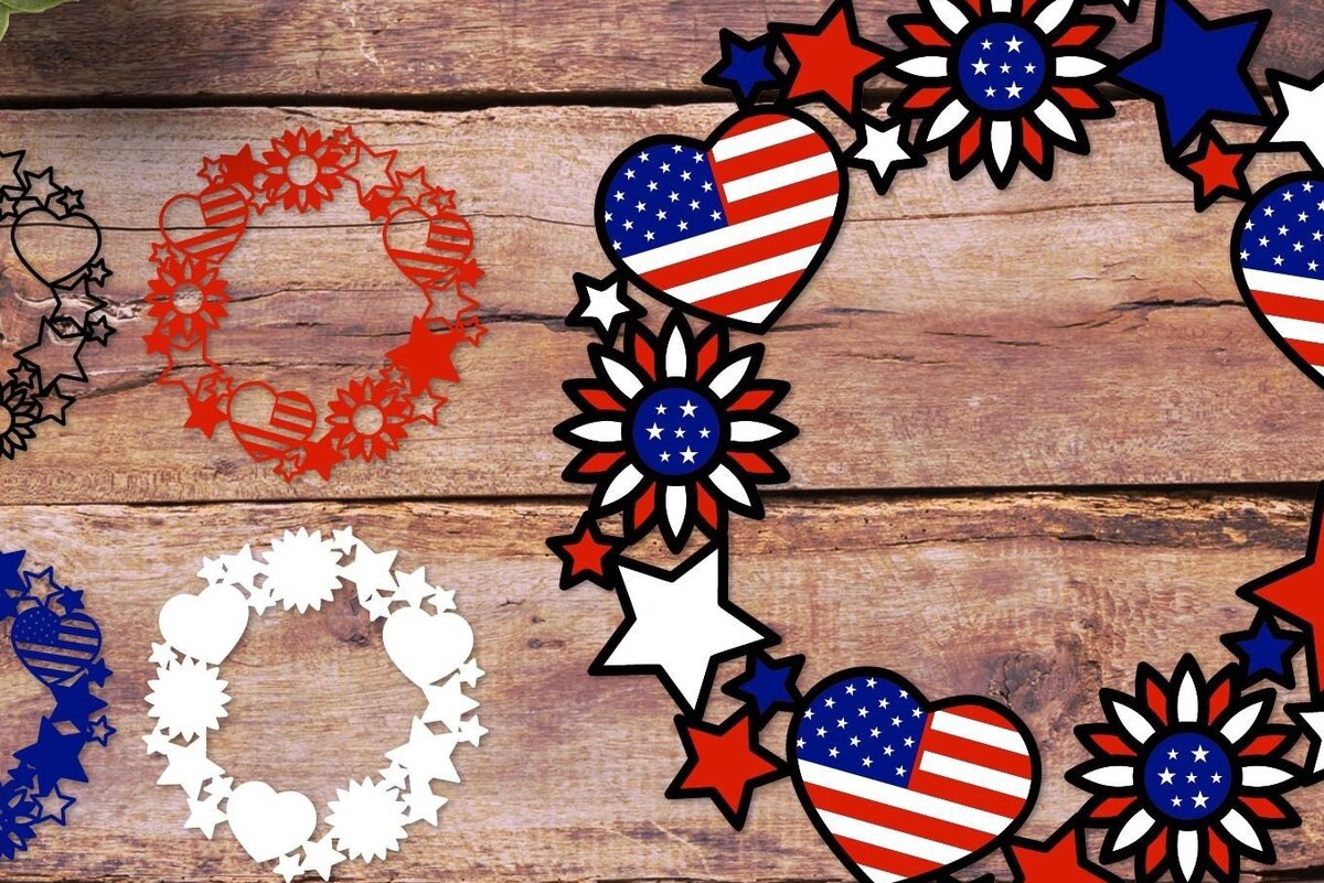 Intra απο ξύλο plywood 3mm-4mm πάχος Τρισδιάστατο Πατριωτικό Στεφάνι 4ης Ιουλίου Δίασταση 40x40 cm INTRAFABR-30871532