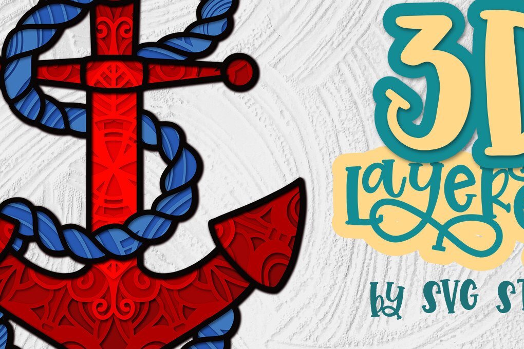 Intra απο ξύλο plywood 3mm-4mm πάχος 3D Layered Anchor Nautical Design Δίασταση 30x20 cm INTRAFABR-35436096