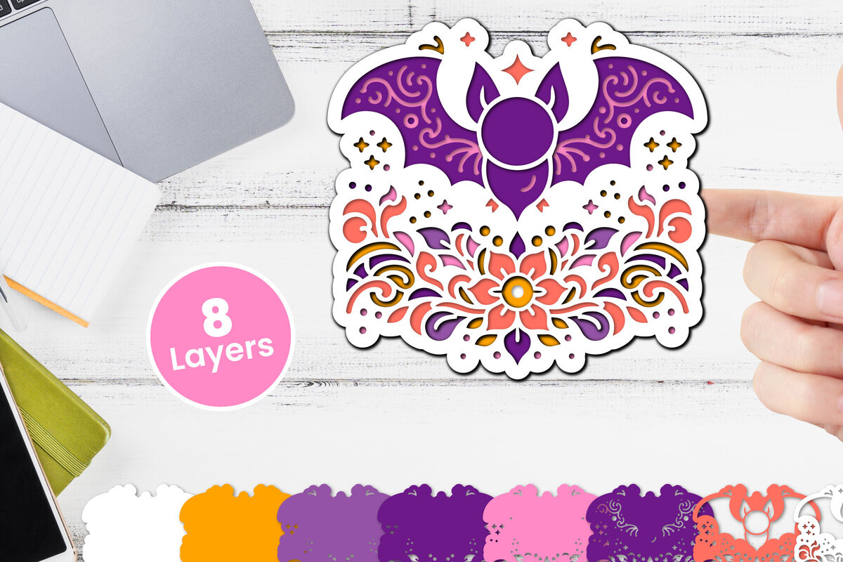 Σετ των 2 Intra απο ξύλο plywood 3mm-4mm πάχος Χαρτί νυχτερίδας με 3D στρώσεις, κοπής με λέιζερ Δίασταση 12x12 cm INTRAFABR-117090900