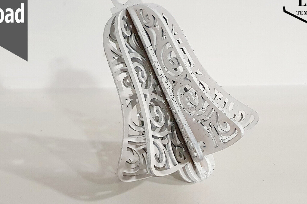 Σετ των 3 Intra απο ξύλο plywood 3mm-4mm πάχος Στολίδι με 3D Layered Bell - Δίασταση 4x4 cm INTRAFABR-112288404