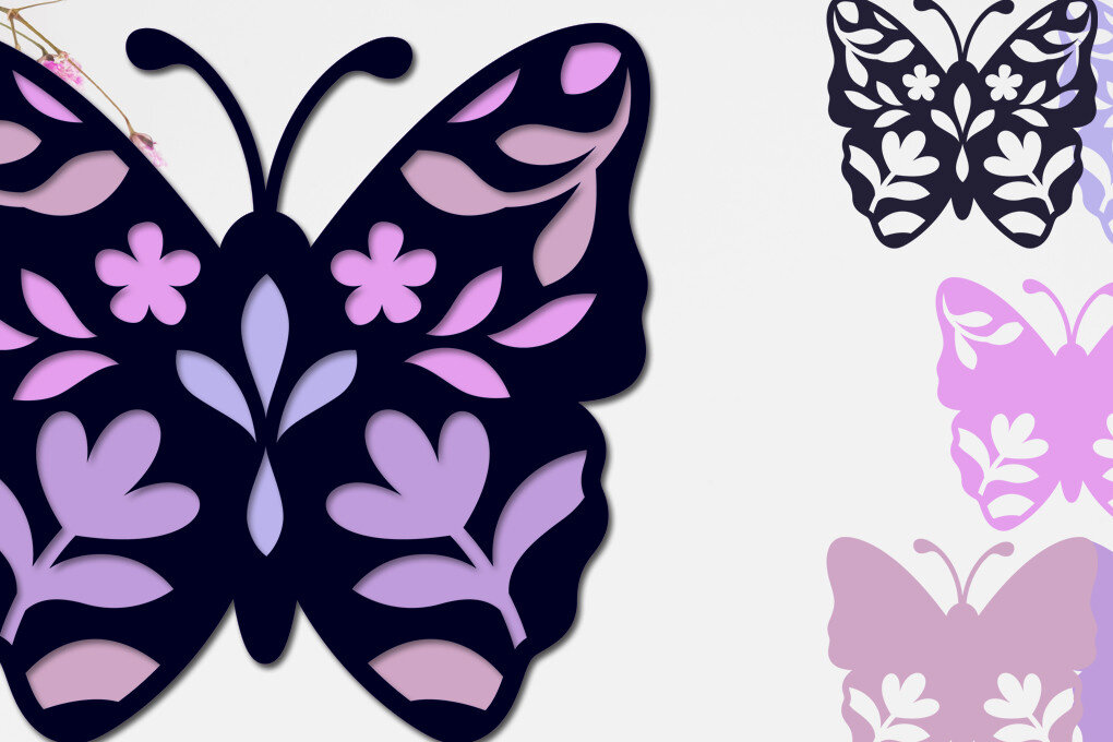 Σετ των 3 Intra απο ξύλο plywood 3mm-4mm πάχος 3d Layered Butterfly Flowers Δίασταση 8x8 cm INTRAFABR-72489475