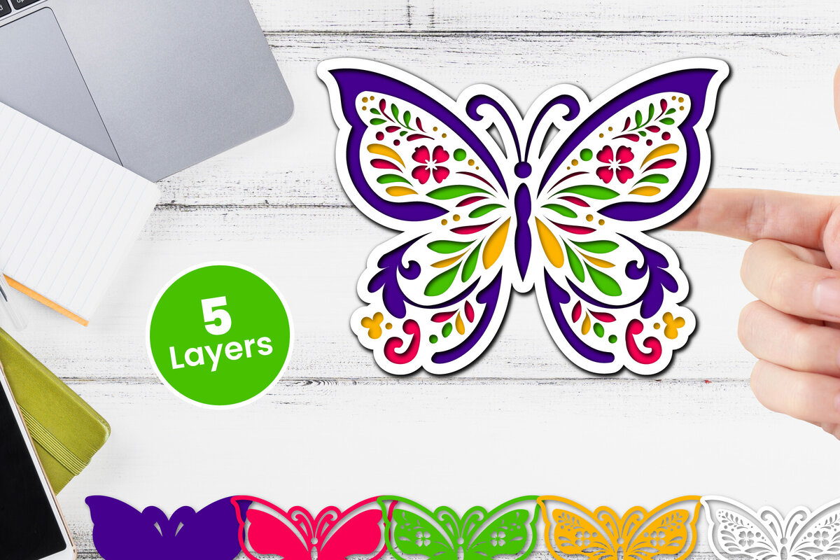 Σετ των 2 Intra απο ξύλο plywood 3mm-4mm πάχος Τρισδιάστατη κοπή χαρτιού πεταλούδας Δίασταση 12x12 cm INTRAFABR-117090065