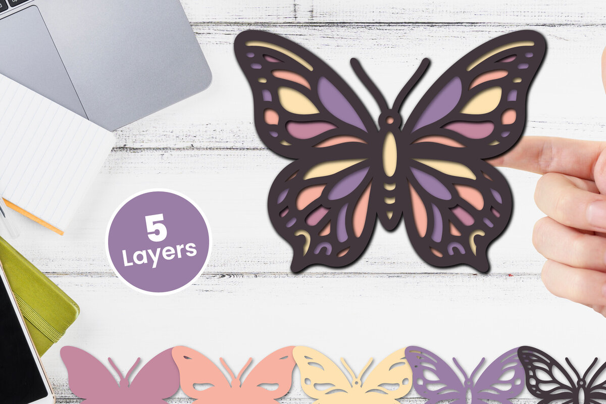 Σετ των 2 Intra απο ξύλο plywood 3mm-4mm πάχος Τρισδιάστατη κοπή χαρτιού πεταλούδας Δίασταση 12x12 cm INTRAFABR-117090071