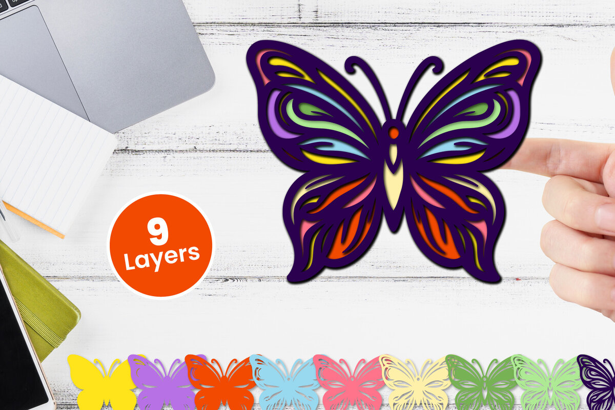 Σετ των 2 Intra απο ξύλο plywood 3mm-4mm πάχος Τρισδιάστατη κοπή χαρτιού πεταλούδας Δίασταση 12x12 cm INTRAFABR-117090080