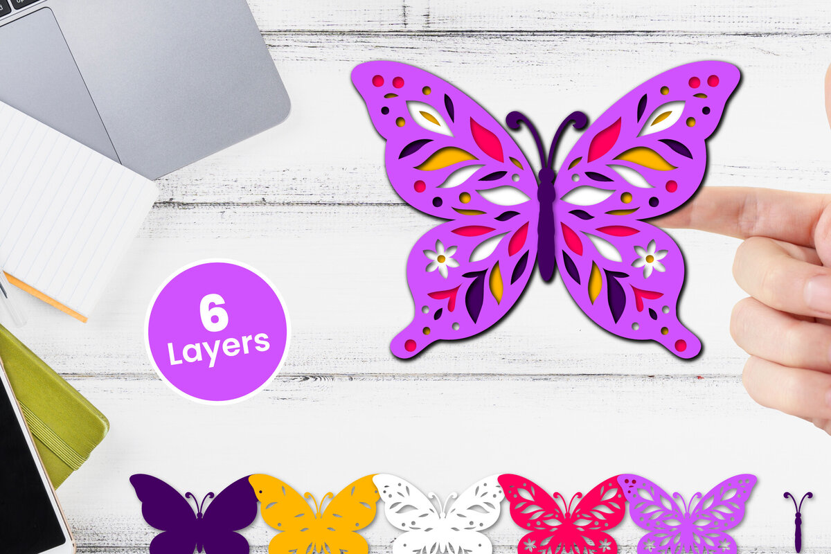 Σετ των 2 Intra απο ξύλο plywood 3mm-4mm πάχος Τρισδιάστατη κοπή χαρτιού πεταλούδας Δίασταση 12x12 cm INTRAFABR-117090055