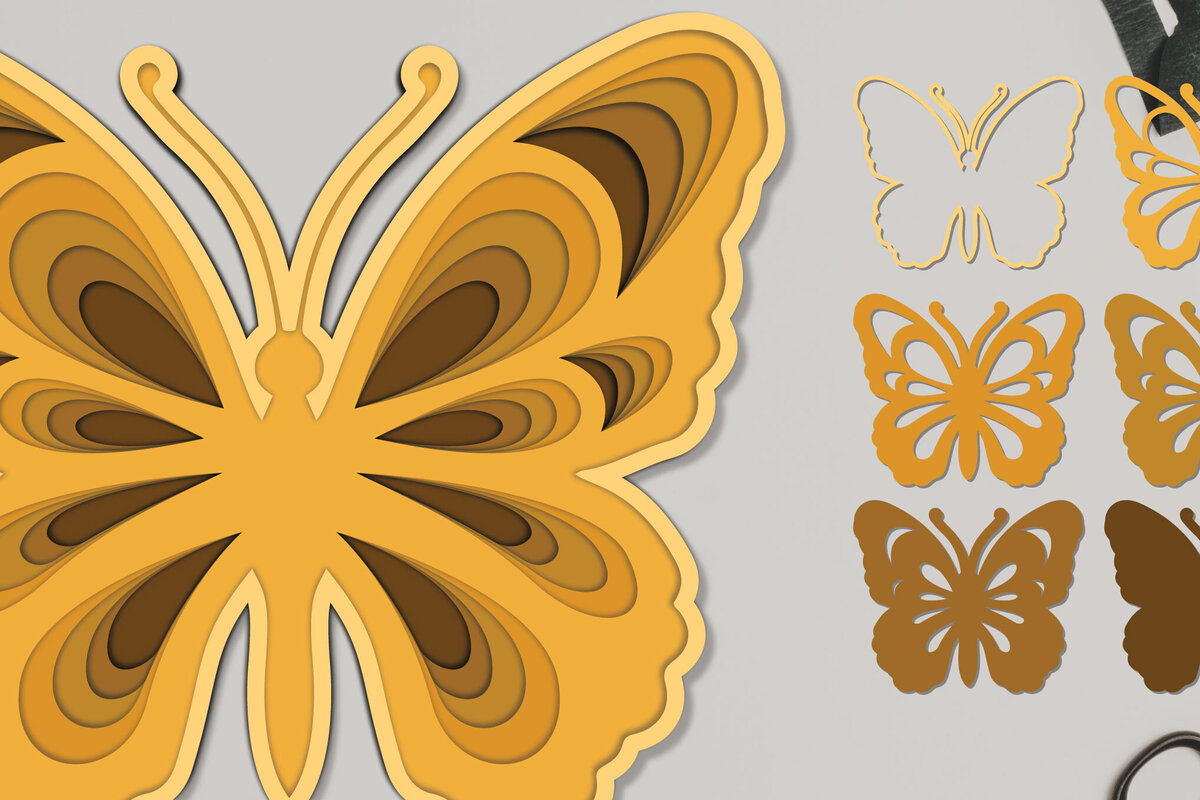 Σετ των 2 Intra απο ξύλο plywood 3mm-4mm πάχος 3d Layered Butterfly 1 Δίασταση 15x15 cm INTRAFABR-91376609