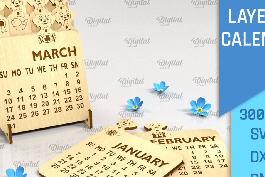 Intra απο ξύλο plywood 3mm-4mm πάχος 3D Layered Calendar Cut . Σκύλος Δίασταση 30x20 cm INTRAFABR-88821880