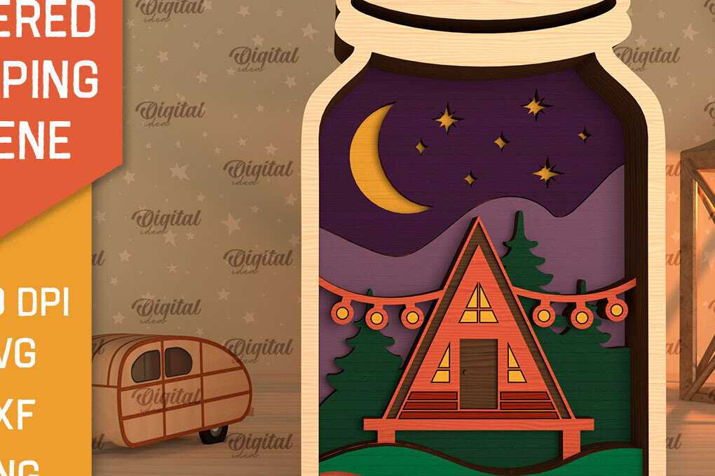 Intra απο ξύλο plywood 3mm-4mm πάχος με 3D Layered Scene Camping Δίασταση 30x20 cm INTRAFABR-95174360