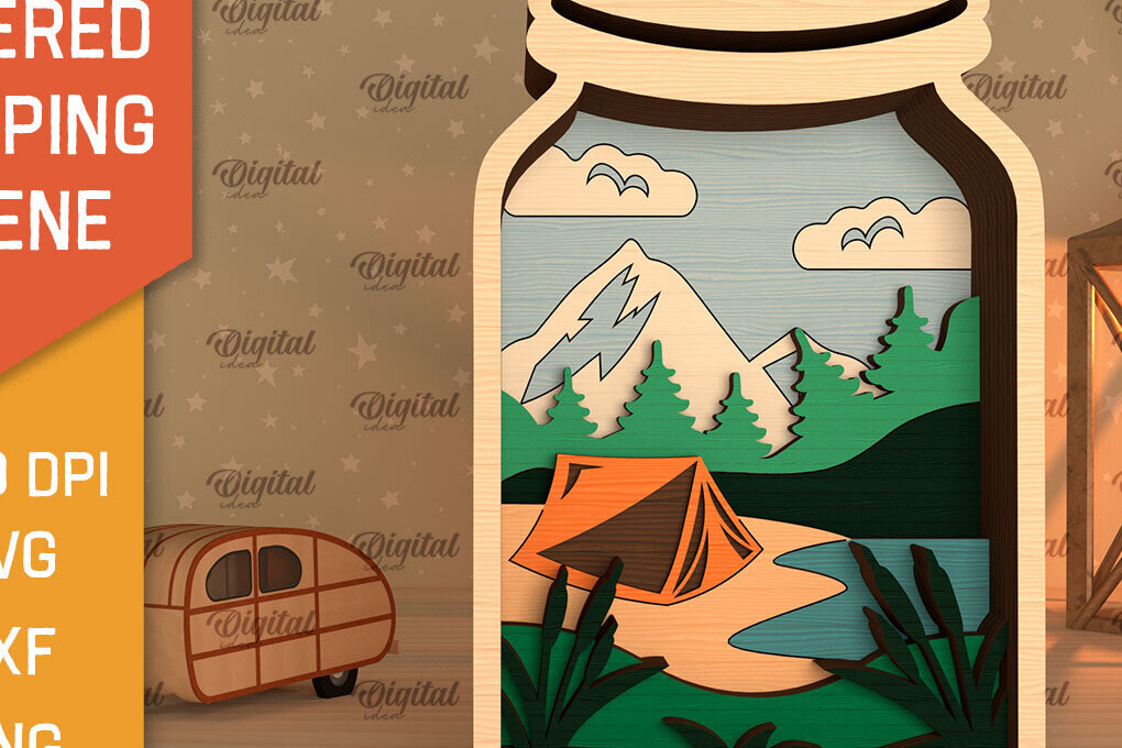 Intra απο ξύλο plywood 3mm-4mm πάχος με 3D Layered Scene Camping Δίασταση 30x20 cm INTRAFABR-95174396