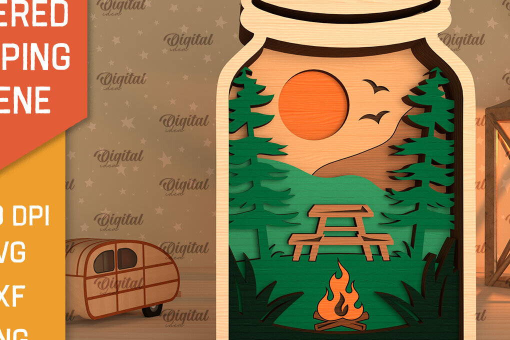 Intra απο ξύλο plywood 3mm-4mm πάχος με 3D Layered Scene Camping Δίασταση 30x20 cm INTRAFABR-95174464