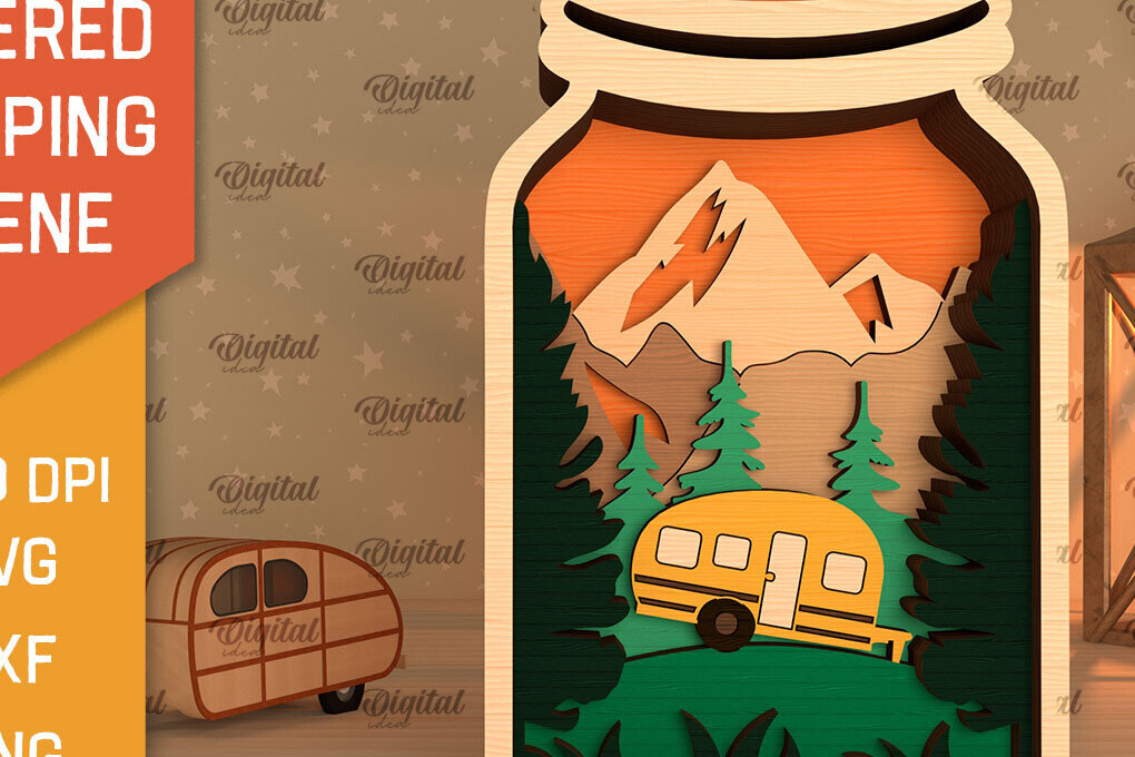 Intra απο ξύλο plywood 3mm-4mm πάχος με 3D Layered Scene Camping Δίασταση 30x20 cm INTRAFABR-95174286