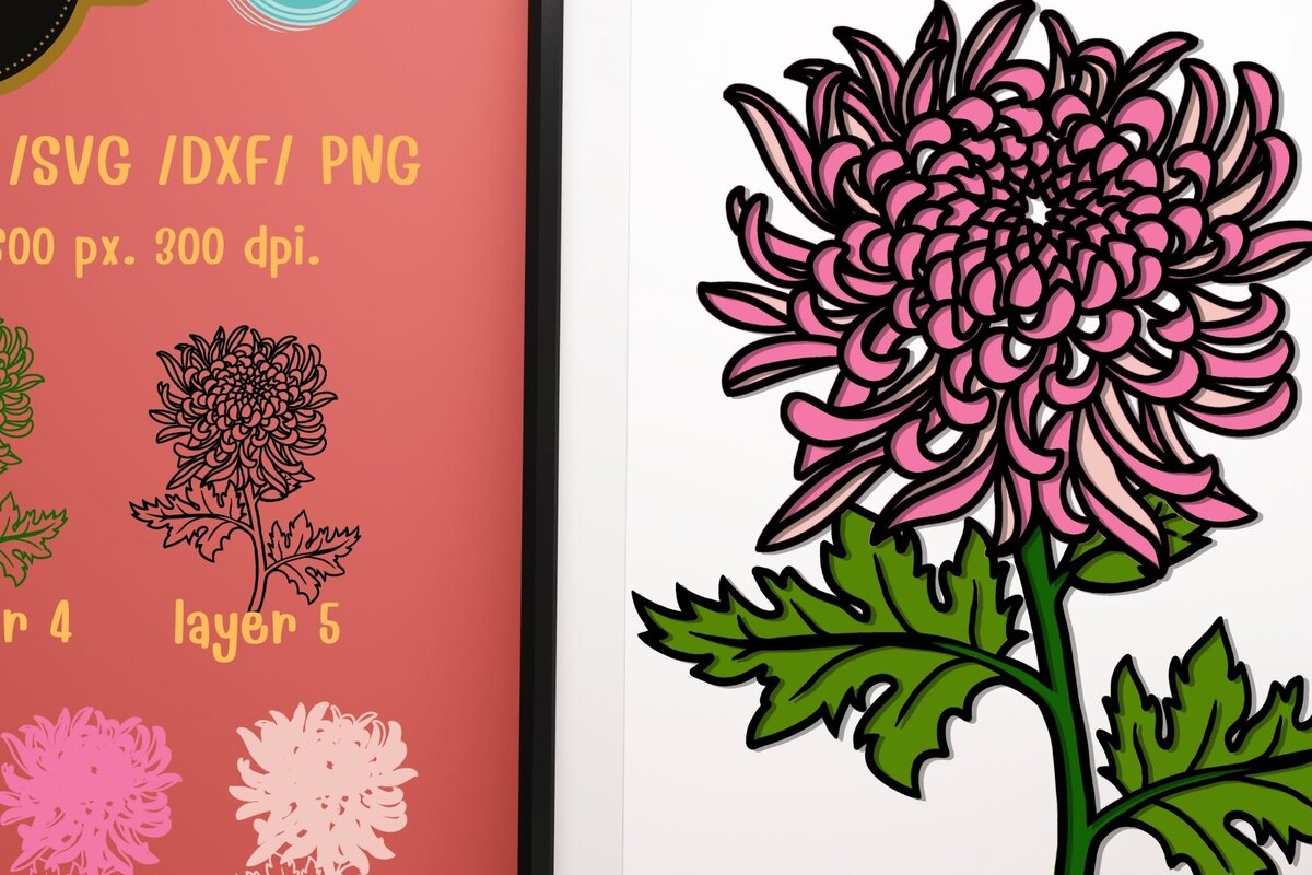 Σετ των 2 Intra απο ξύλο plywood 3mm-4mm πάχος Τρισδιάστατο γαρύφαλλο με στρώματα Δίασταση 10x12 cm INTRAFABR-71317259