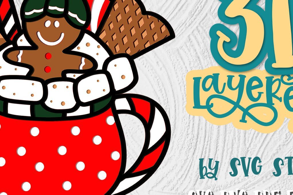 Σετ των 2 Intra απο ξύλο plywood 3mm-4mm πάχος Σχέδιο 3D Layered Christmas Cocoa 05 Δίασταση 15x15 cm INTRAFABR-35011103