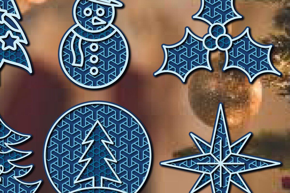 Σετ των 2 Intra απο ξύλο plywood 3mm-4mm πάχος 3D Layered Christmas Element Δίασταση 15x15 cm INTRAFABR-36618051