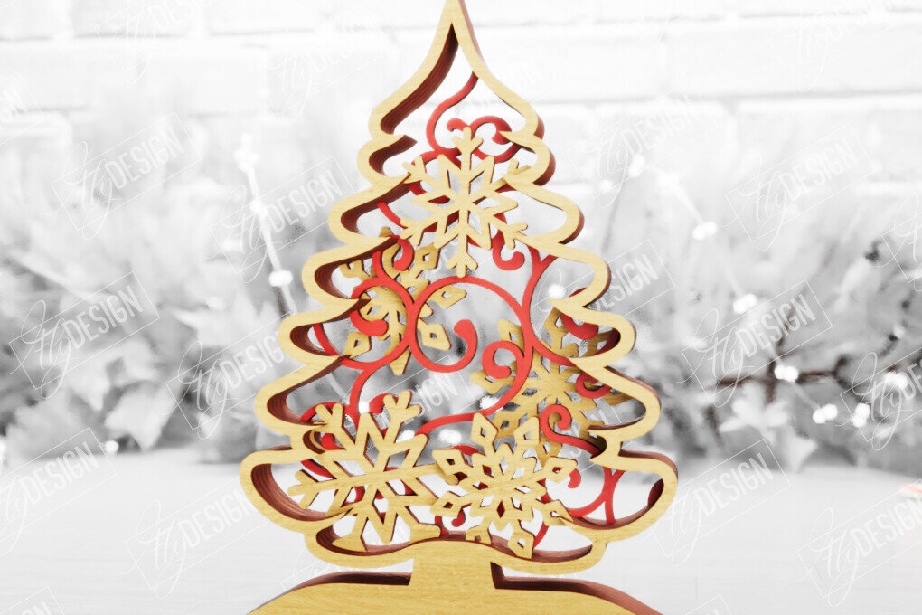 Σετ των 2 Intra απο ξύλο plywood 3mm-4mm πάχος Χριστουγεννιάτικο δέντρο με 3D στρώματα | Διακοπές |CNC Δίασταση 15x15 cm INTRAFABR-105596878