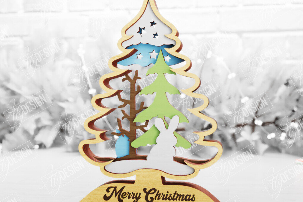 Σετ των 3 Intra απο ξύλο plywood 3mm-4mm πάχος Χριστουγεννιάτικο δέντρο με 3D στρώματα | Διακοπές |CNC Δίασταση 15x15 cm INTRAFABR-105596643