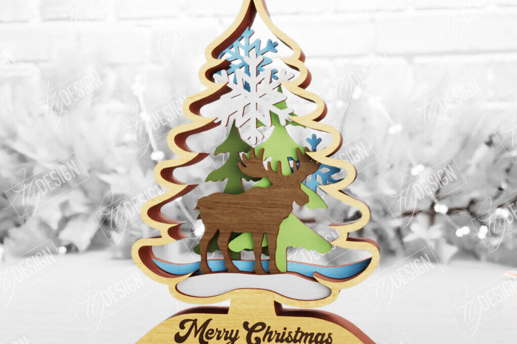 Σετ των 2 Intra απο ξύλο plywood 3mm-4mm πάχος Χριστουγεννιάτικο δέντρο με 3D στρώματα | Διακοπές |CNC Δίασταση 15x15 cm INTRAFABR-105596667