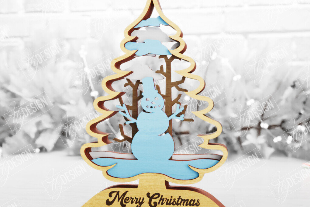 Intra απο ξύλο plywood 3mm-4mm πάχος Χριστουγεννιάτικο δέντρο με 3D στρώματα | Διακοπές |CNC Δίασταση 15x15 cm INTRAFABR-105596704